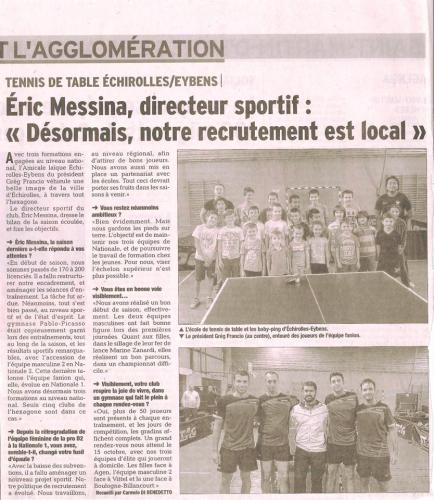 Eric Messina Directeur sportif ; Désormais notre recrutement est local